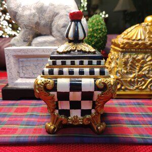 Ornate Mackenzie Inspired MC Courtly Check Footed Trinket Box Tabletop Decor